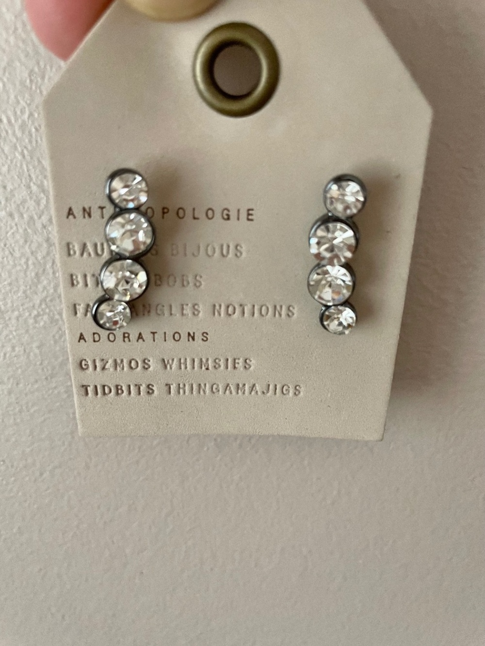 Anthropologie Sparkling Crystal Drop Earrings in Gunmetal nwt